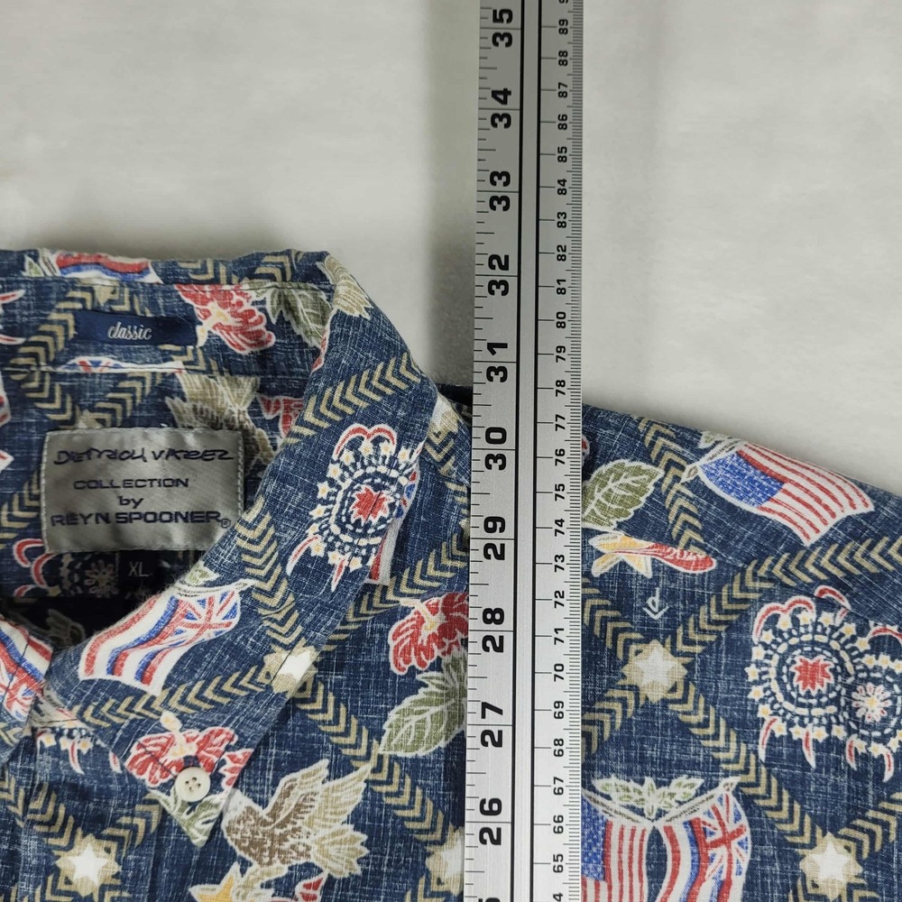 Reyn Spooner Dietrich Varez 1/4 Button Up Shirt Men's XL Blue Eagle Floral Flags - Picture 3 of 8